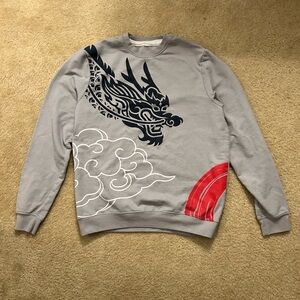 Men's Gray Crewneck Sweater with Dragon Design